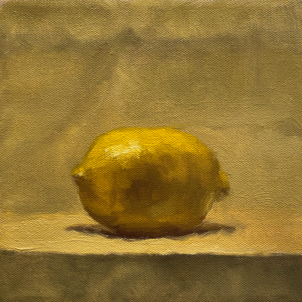 Single lemon on un-ironed canvas