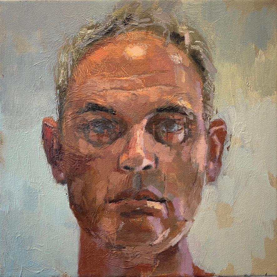A self-portrait, over of an earlier portrait of someone else, that I finally hate enough to be finished with it