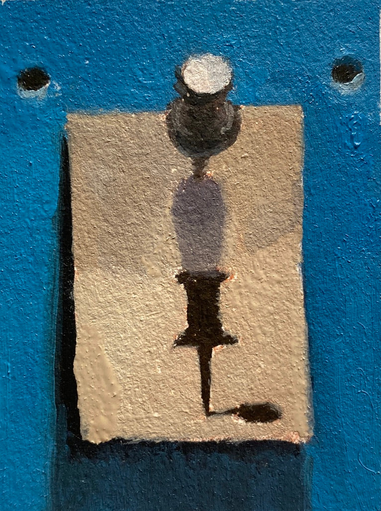 A tiny drawing of a thumbtack tacked to the wall with the thumbtack